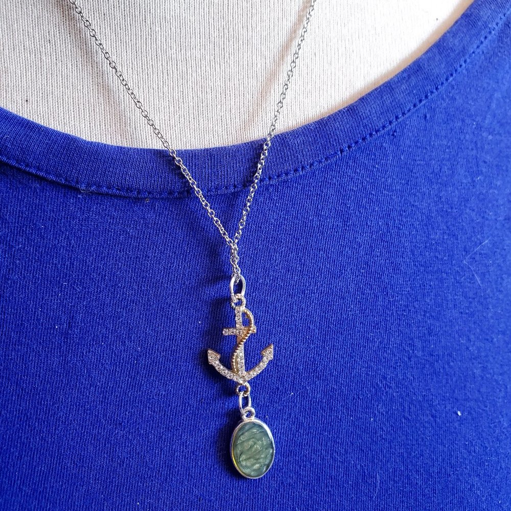 18" Silver Tone Anchor Nautical Theme Necklace NWT